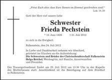 Traueranzeige Frieda Pechstein