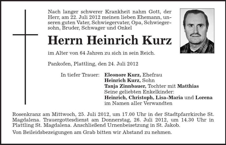 Traueranzeige Heinrich Kurz