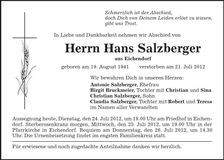 Traueranzeige Hans Salzberger