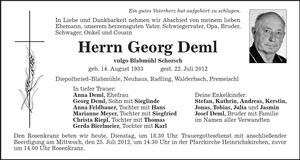 Traueranzeige Georg Deml