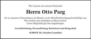 Traueranzeige Otto Parg