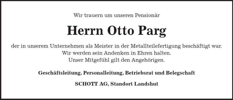 Traueranzeige Otto Parg