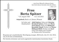 Traueranzeige Berta Spitzer