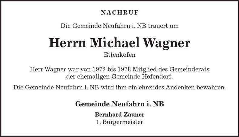 Traueranzeige Michael Wagner