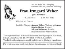 Traueranzeige Irmgard Weber