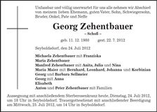 Traueranzeige Georg Zehentbauer
