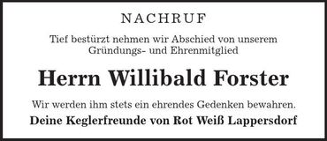 Traueranzeige Willibald Forster