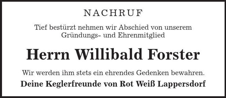 Traueranzeige Willibald Forster