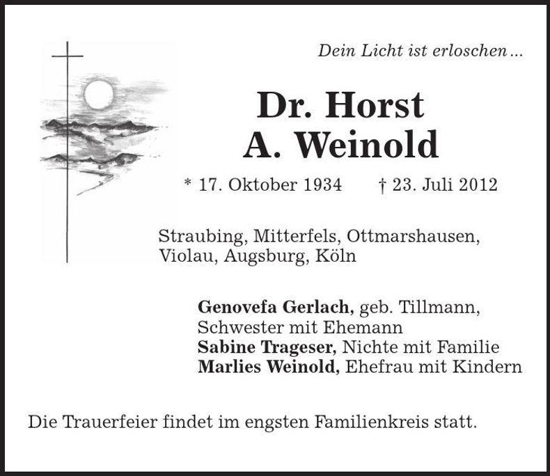Traueranzeige Horst Weinold