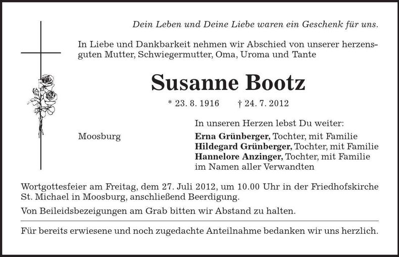 Traueranzeige Susanne Bootz