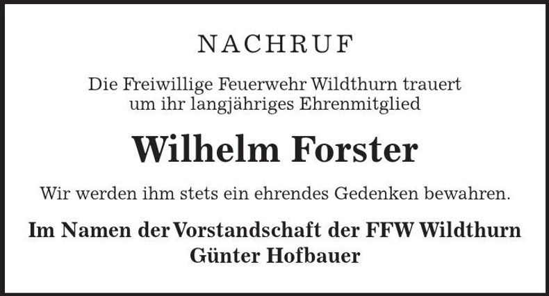 Traueranzeige Wilhelm Forster