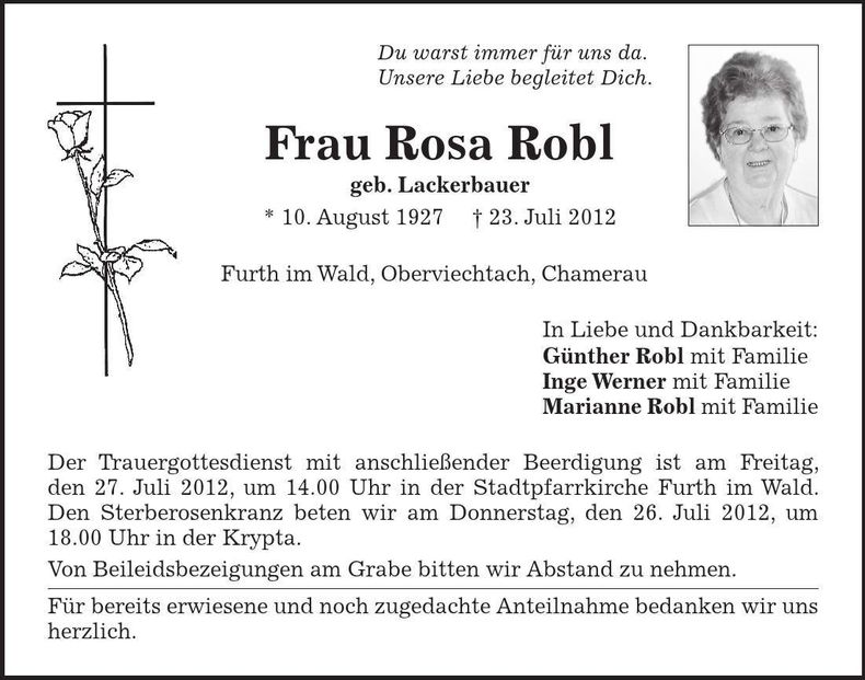 Traueranzeige Rosa Robl