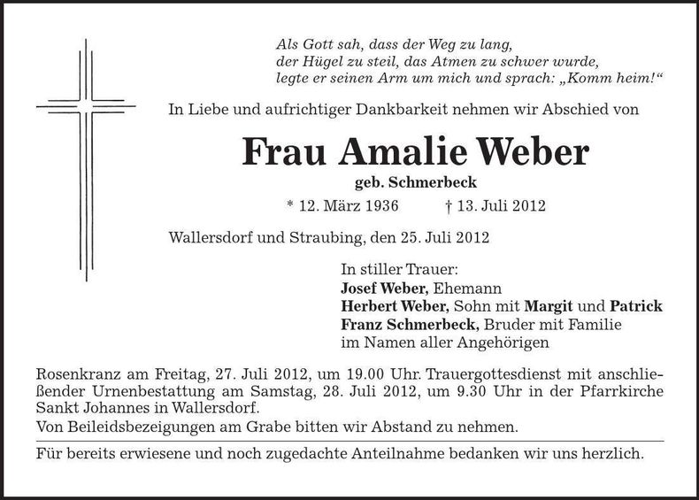 Traueranzeige Amalie Weber