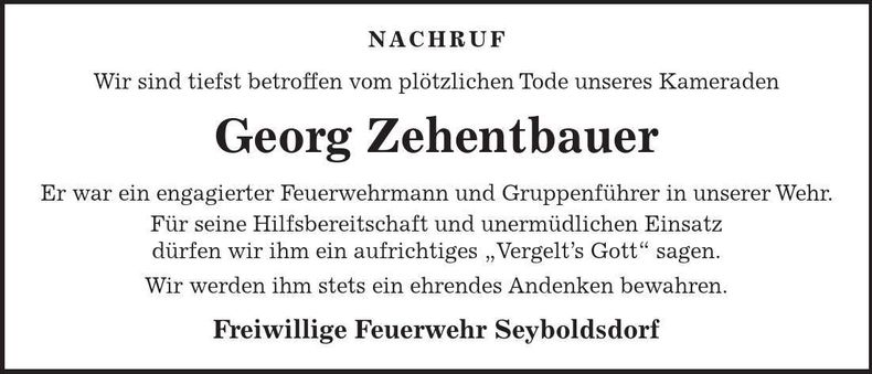 Traueranzeige Georg Zehentbauer