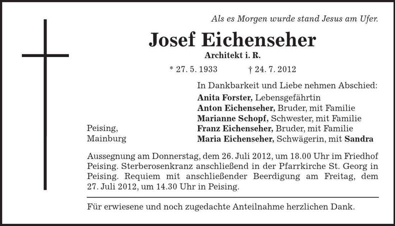 Traueranzeige Josef Eichinger