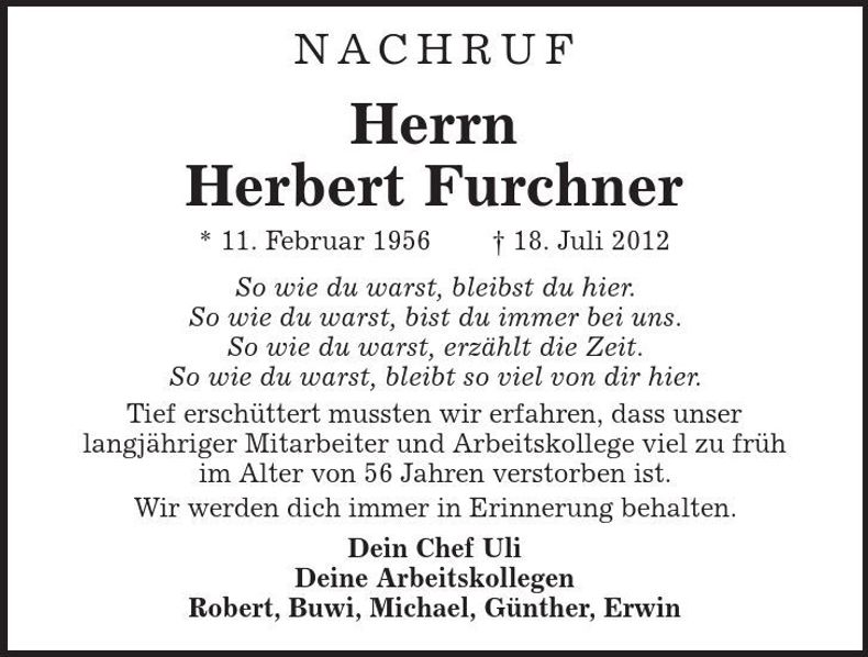 Traueranzeige Herbert Furchner