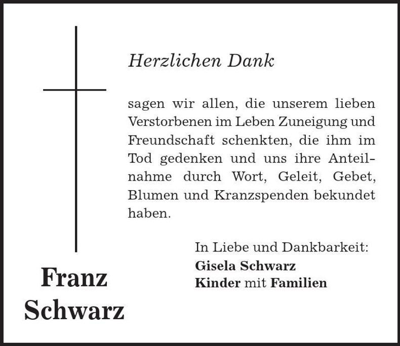 Traueranzeige Franz Schwarz
