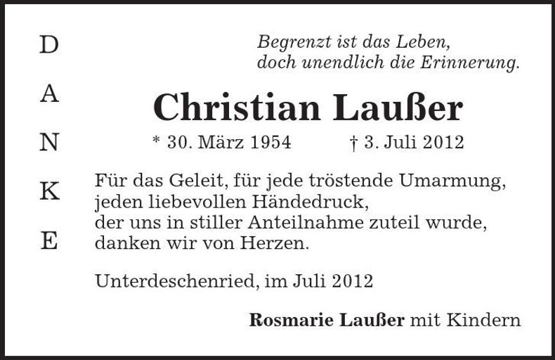 Traueranzeige Christian Laußer