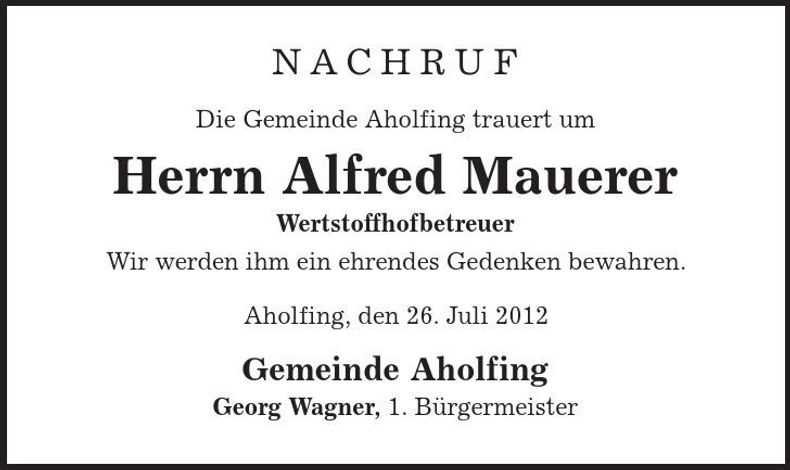 Traueranzeige Alfred Mauerer