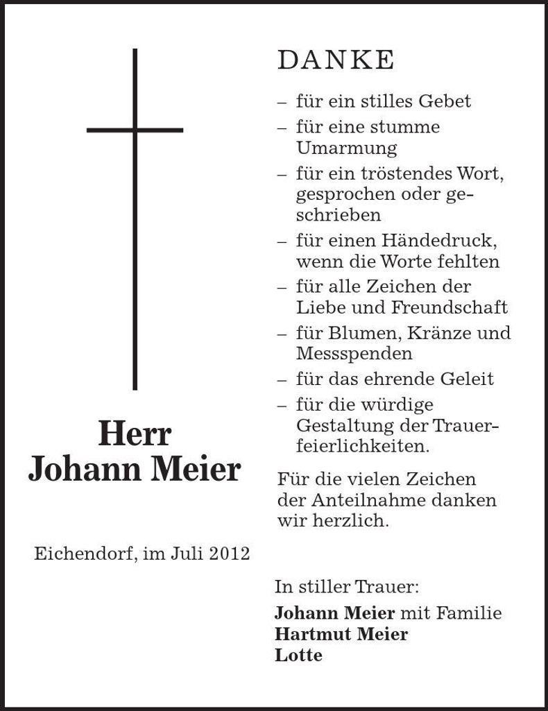 Traueranzeige Johann Meier
