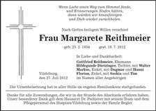 Traueranzeige Margarethe Reithmeier