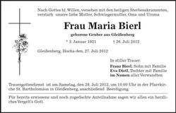 Traueranzeige Maria Bierl