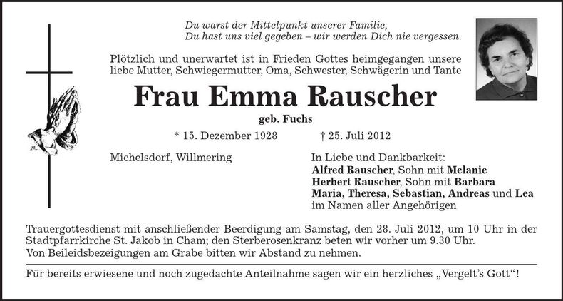 Traueranzeige Emma Rauscher
