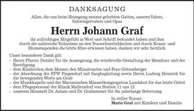 Traueranzeige Johann Graf