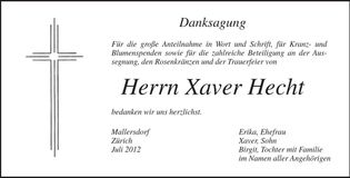 Traueranzeige Xaver Hecht