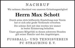 Traueranzeige Max Schott