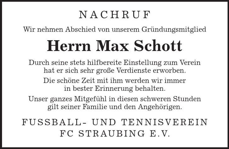 Traueranzeige Max Schott