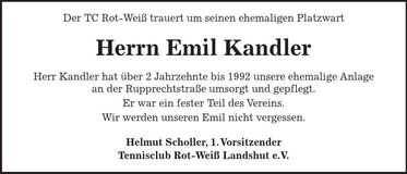 Traueranzeige Emil Kandler