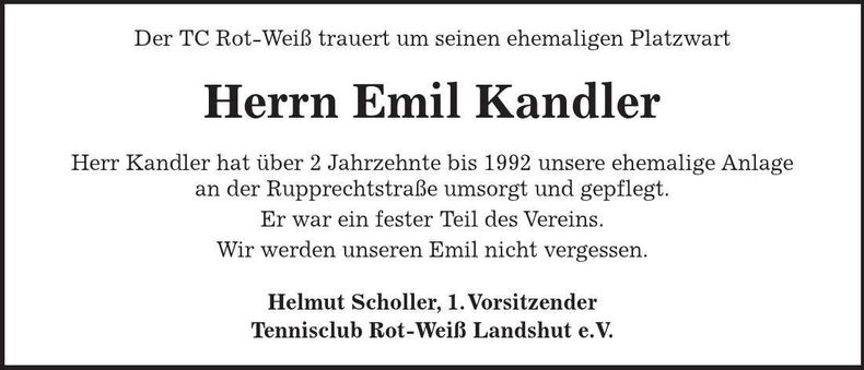 Traueranzeige Emil Kandler
