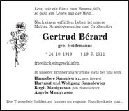 Traueranzeige Gertrud Bérard
