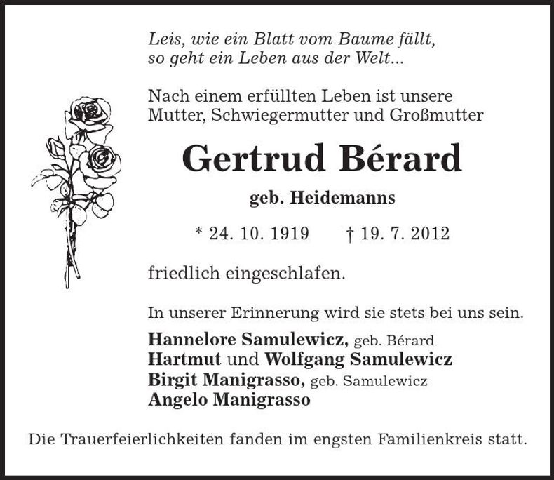Traueranzeige Gertrud Bérard