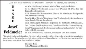 Traueranzeige Josef Feldmeier