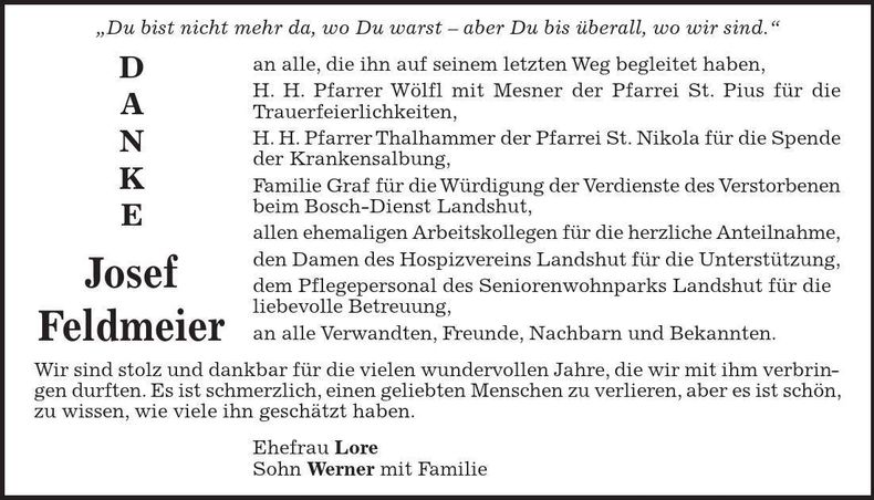 Traueranzeige Josef Feldmeier