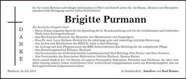 Traueranzeige Brigitte Purmann