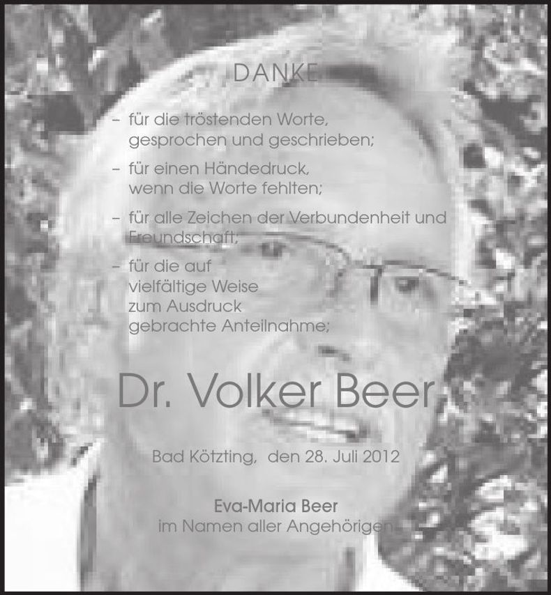 Traueranzeige Volker Dr. Beer