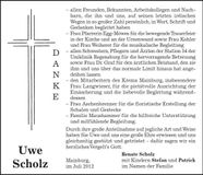 Traueranzeige Uwe Scholz