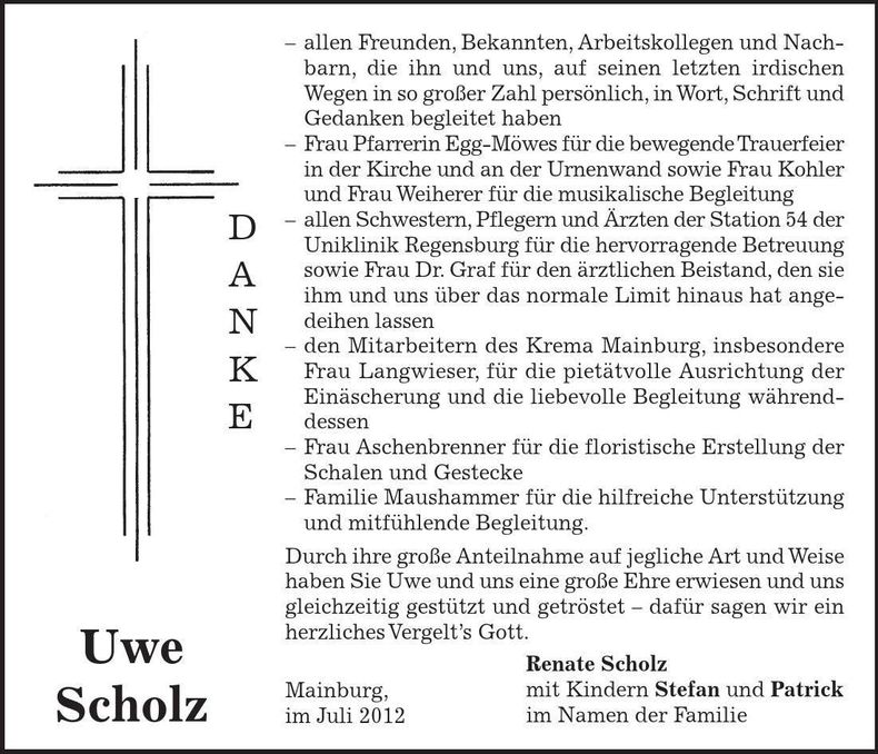 Traueranzeige Uwe Scholz