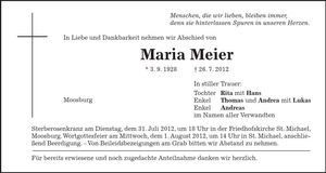 Traueranzeige Maria Meier