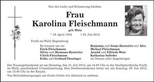 Traueranzeige Karolina Fleischmann