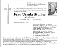 Traueranzeige Ursula Stuiber