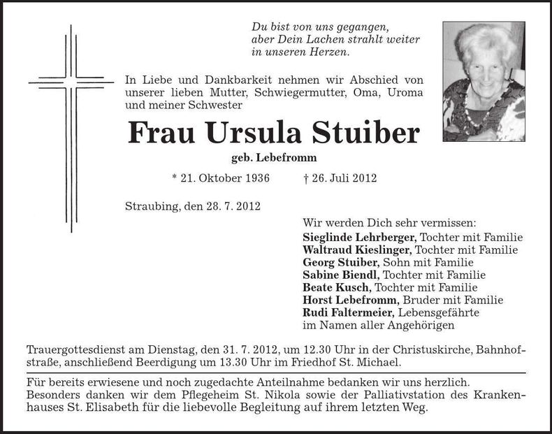 Traueranzeige Ursula Stuiber