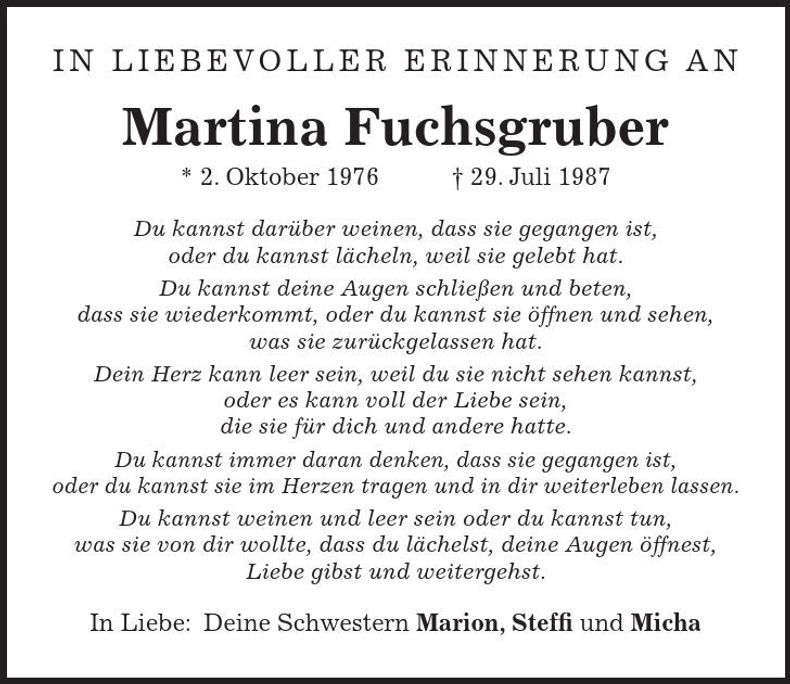 Traueranzeige Matina Fuchsgruber