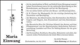 Traueranzeige Maria Einwang