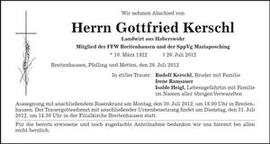 Traueranzeige Gottfried Kerschl