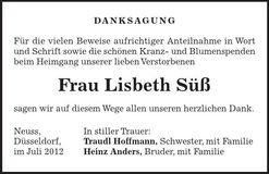Traueranzeige Lisbeth Süß
