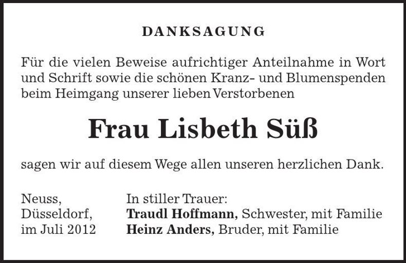 Traueranzeige Lisbeth Süß